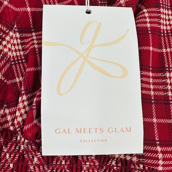 Gal Meets Glam New Red Maroon Plaid Long Puff Sleeve V- Neck Robyn Maxi Dress 2 - Picture 12 of 13